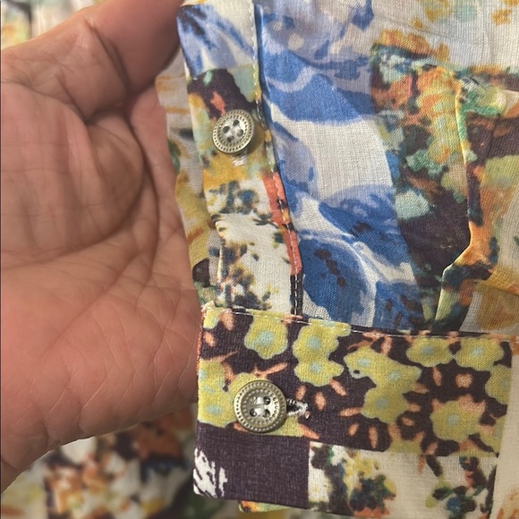 ANTHROPOLOGIE | Maeve Roll Tab Sleeve 100%Cotton Embroidered Top Blouse Sz 6 - Picture 13 of 16